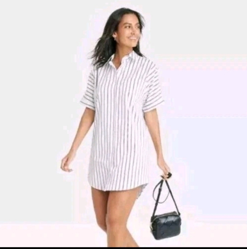 A New Day Stripe Button-Down Mini Shirtdress